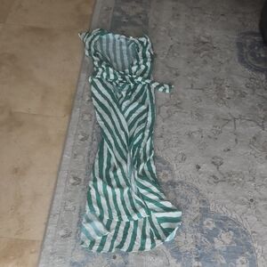 Vix Paula Hermanny Green and White Striped Swim Cover Up